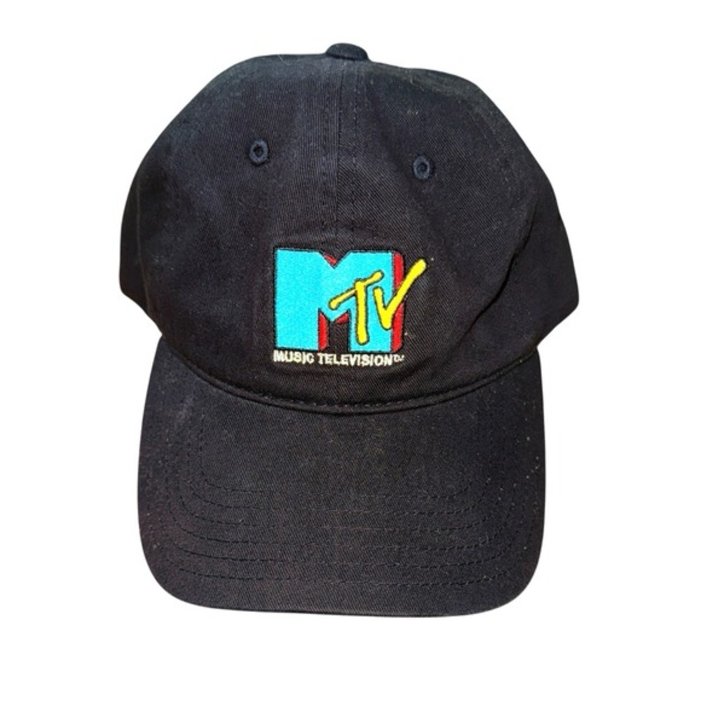 MTV Baseball Cap Mens OSFM Pre-Owned Hat Black Embroidered Music Television Logo